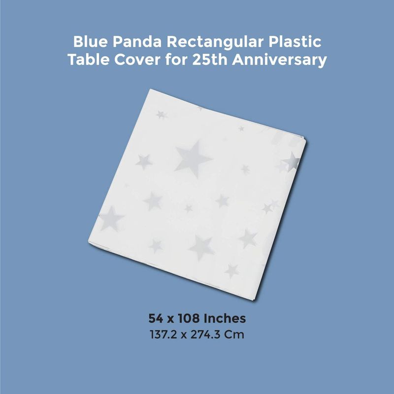 Blue Panda Rectangular Plastic Table Cover for 25th Anniversary, 54 x 108 Inches