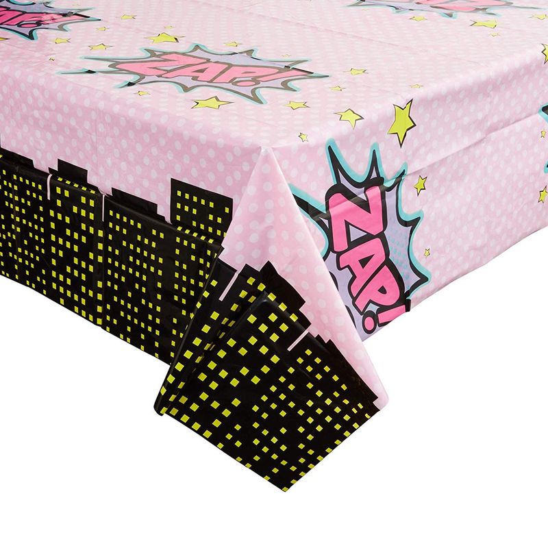 Girl Hero Comic Book Plastic Table Covers (54 x 108 in, 3 Pack)