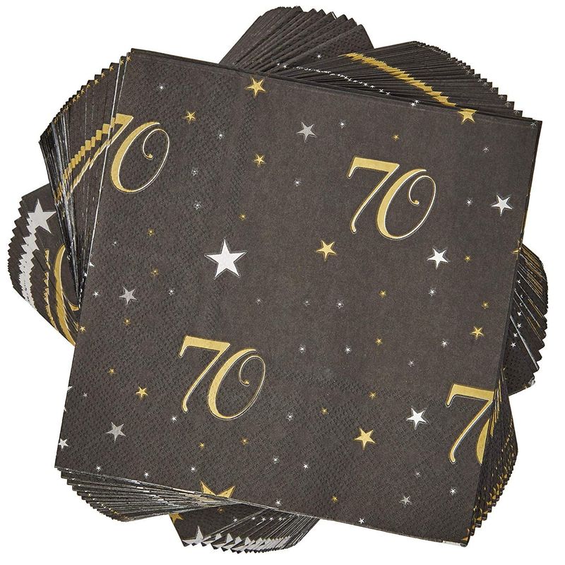 70th Birthday Party Decorations, Paper Napkins (6.5 x 6.5 In, Black, 100 Pack)