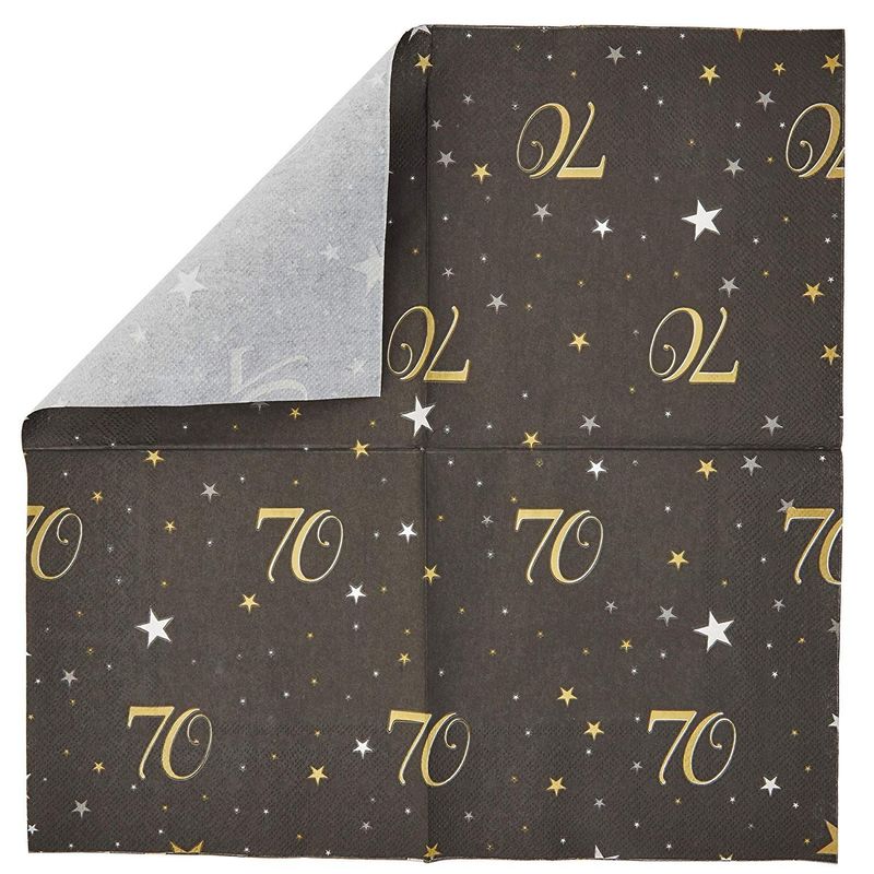 70th Birthday Party Decorations, Paper Napkins (6.5 x 6.5 In, Black, 100 Pack)