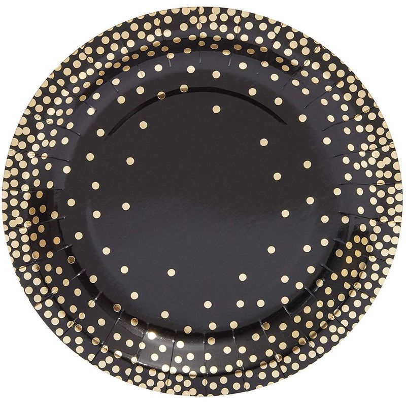 Black Paper Plates with Gold Foil Dots, Birthday Party Supplies (9 In, 48-Pack)