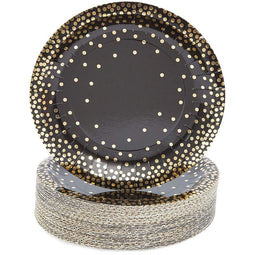 Gold Foil Party Paper Plates 7 inches for Cake Dessert (48 Pack, Black)