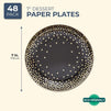 Gold Foil Party Paper Plates 7 inches for Cake Dessert (48 Pack, Black)