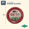 Oh Boy Lumberjack Buffalo Plaid Baby Shower Party Paper Plates 9 inch (80 Pack)