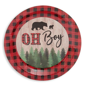Oh Boy Lumberjack Buffalo Plaid Baby Shower Party Paper Plates 9 inch (80 Pack)