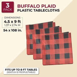 3 Pack Buffalo Plaid Plastic Table Cover (54 x 108 in)