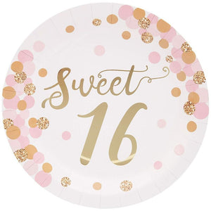 Sweet 16 Paper Plates for 16th Birthday Party (9 In, 48 Pack)