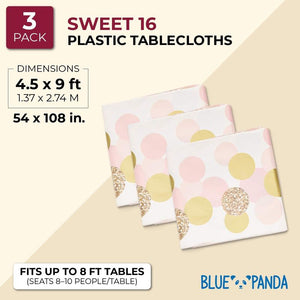 Sweet 16 Tablecloth for Birthday Party (3 Pack)