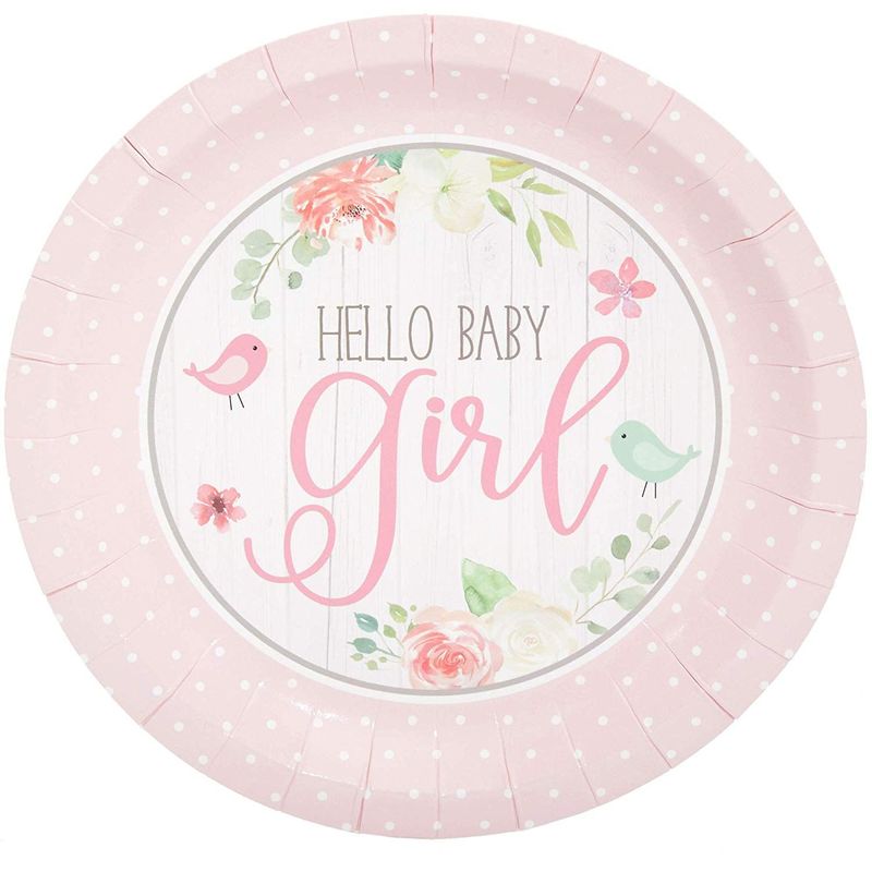 Hello Baby Girl Shower Party Paper Plates 7 inches for Cake Dessert (80 Pack)
