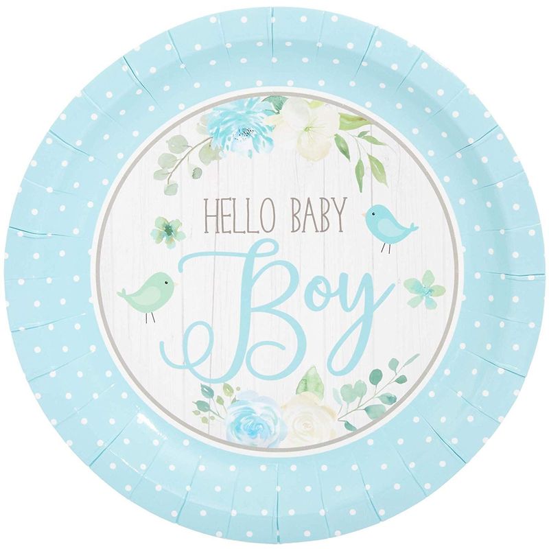 Hello Baby Boy Party Paper Plates 7 inches for Cake Dessert (80 Pack)