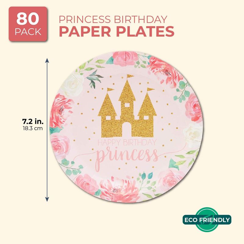 Princess Party Supplies, Floral Plates (7 in., 80 Pack)