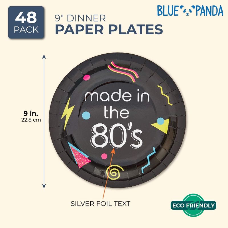 80s Birthday Party Plates (9 in., 48 Pack)