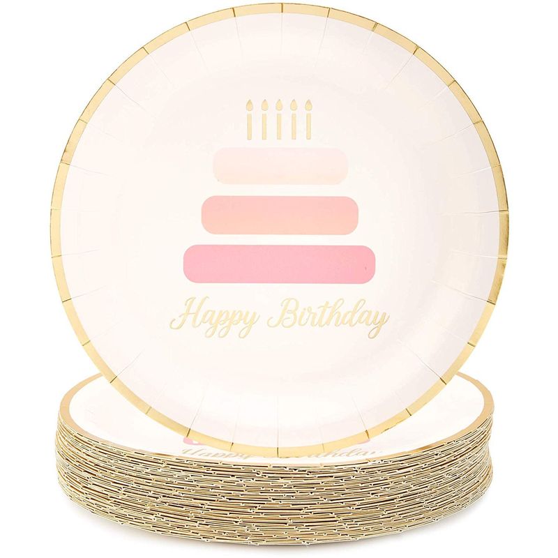 Pink Happy Birthday Paper Plates (9 In, 48 Pack)