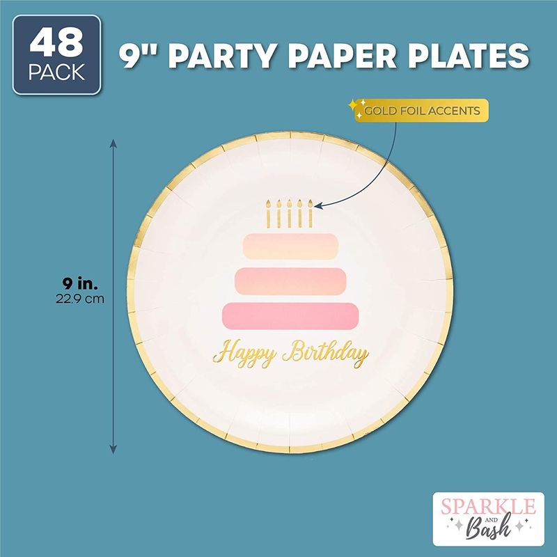 Pink Happy Birthday Paper Plates (9 In, 48 Pack)