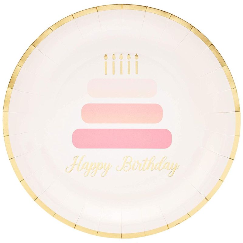 Pink Happy Birthday Paper Plates (9 In, 48 Pack)