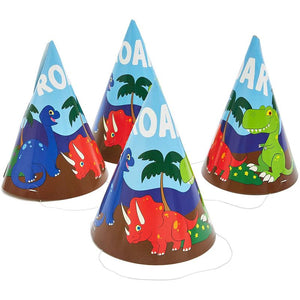 Dinosaur Birthday Party Cone Hats (5 x 7 in, 24 Pack) Blue