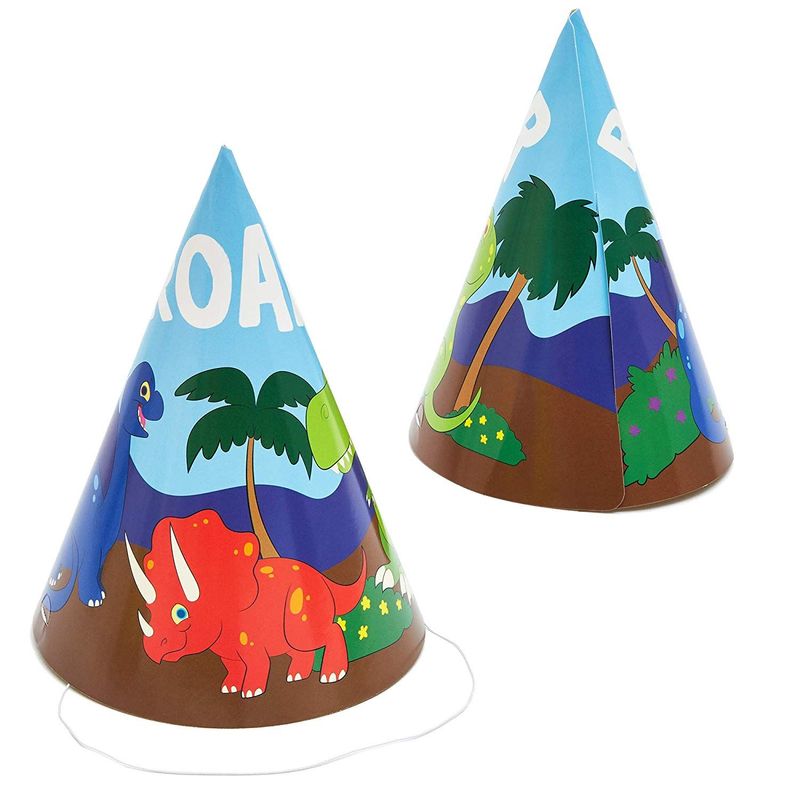 Dinosaur Birthday Party Cone Hats (5 x 7 in, 24 Pack) Blue