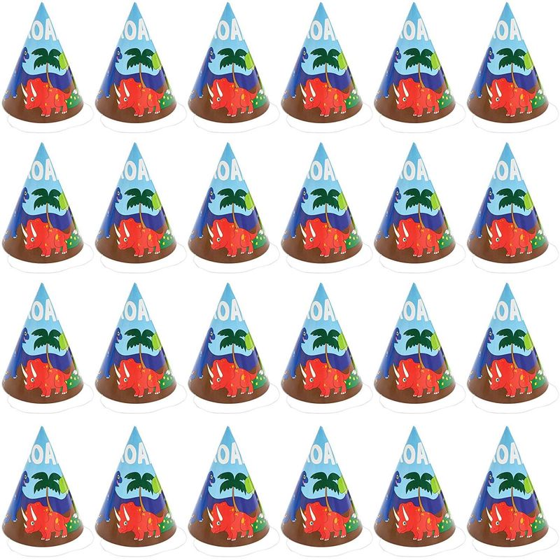 Dinosaur Birthday Party Cone Hats (5 x 7 in, 24 Pack) Blue