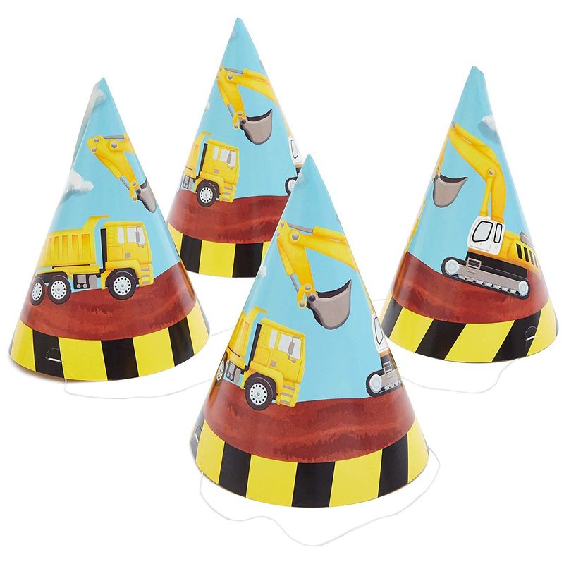 Construction Truck Birthday Party Cone Hats (5 x 7 in, 24 Pack) Blue