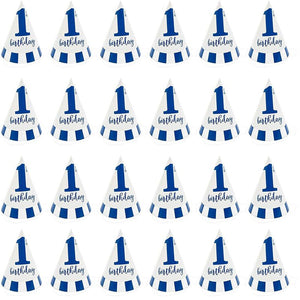 1st Birthday Party Cone Hats (5 x 7 in, 24 Pack) Blue