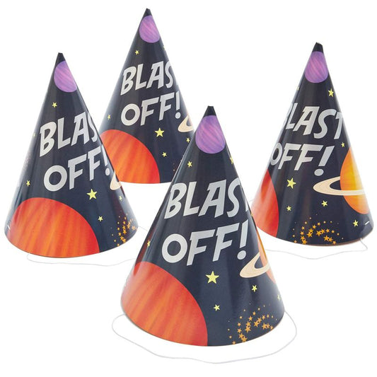 Blast Off Outer Space Birthday Party Hats (24 Pack) Black