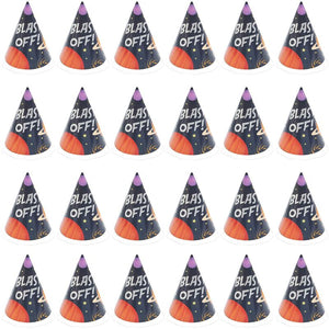 Blast Off Outer Space Birthday Party Hats (24 Pack) Black