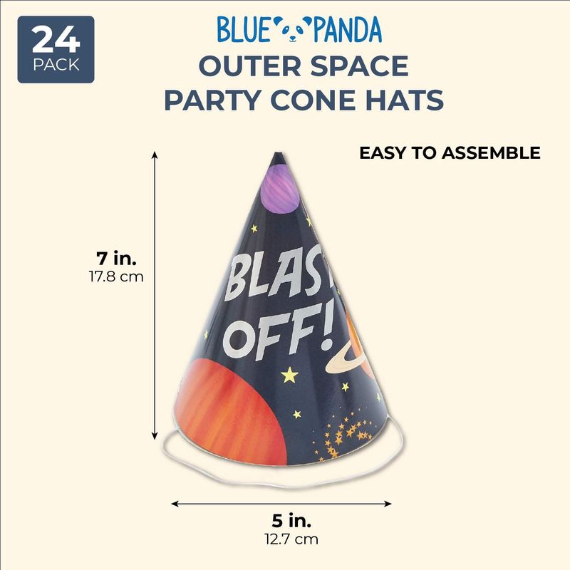 Blast Off Outer Space Birthday Party Hats (24 Pack) Black