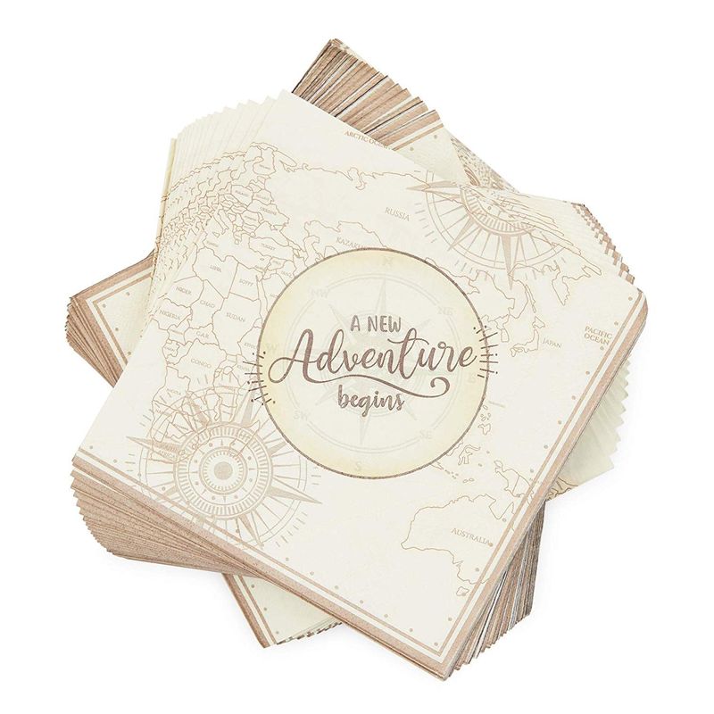 Adventure Paper Napkins for Baby Shower or Graduation Party (6.5 x 6.5 In, 100 Pack)