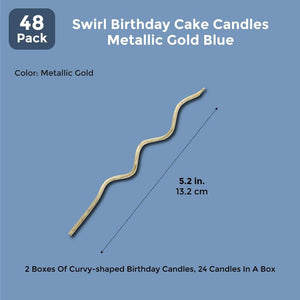 Metallic Gold Swirl Long Thin Birthday Cake Candles (5 In, 48 Pack)