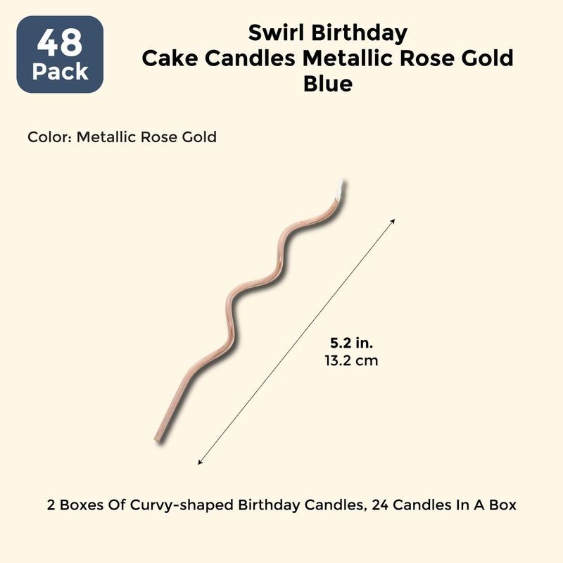 Metallic Rose Gold Swirl Birthday Cake Candles (5 In, 48 Pack)