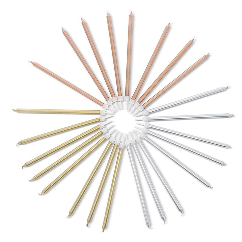 Metallic Long Birthday Candles for Cake with Holders (5 In, 48 Pack)