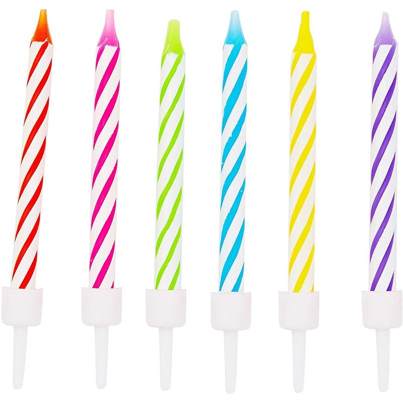 Rainbow Striped 0-9 Number Birthday Cake Candles Set in Holders (154 Pack)