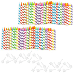 Rainbow Striped 0-9 Number Birthday Cake Candles Set in Holders (154 Pack)