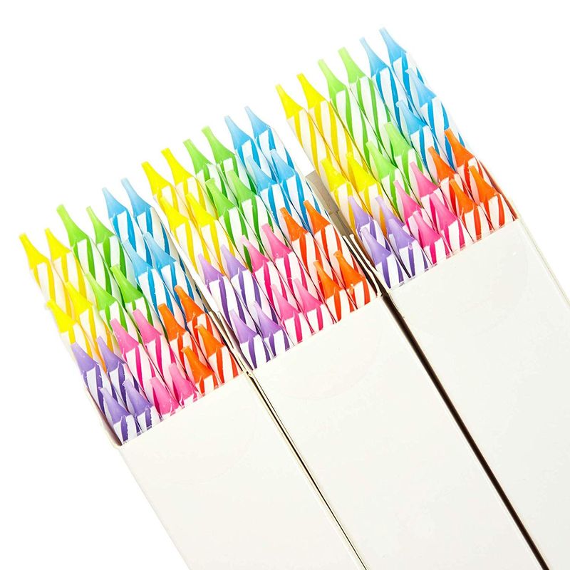 Rainbow Striped 0-9 Number Birthday Cake Candles Set in Holders (154 Pack)