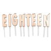 Eighteen Birthday Cake Topper Letters with Thin Candles and Holders (32 Pack)