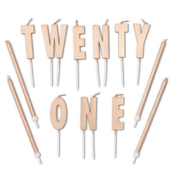 Cake Topper 31st Birthday with Thin Candles in Holders (Rose Gold, 33 Pack)