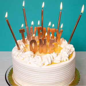 Cake Topper 31st Birthday with Thin Candles in Holders (Rose Gold, 33 Pack)