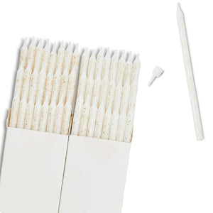 2 Box of 24 Pack White Thin Candles with Gold Glitter, 5 Inches L, with Holders