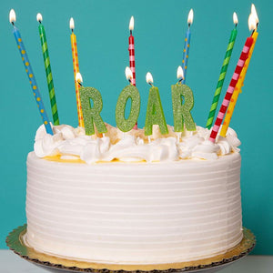 Roar Dinosaur Cake Topper and Thin Printed Candles (28 Pieces)