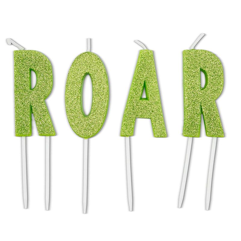 Roar Dinosaur Cake Topper and Thin Printed Candles (28 Pieces)