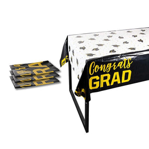 Black and White Plastic Tablecloths, Graduation Party Supplies (54 x 108 In, 3 Pack)