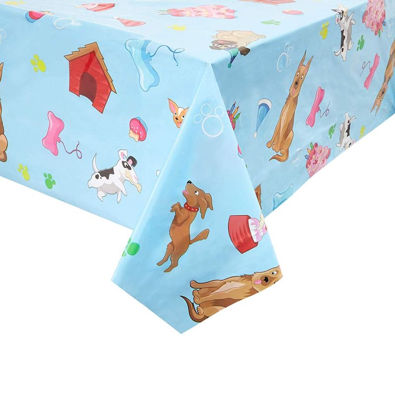 Blue Panda Puppy Dog Themed Party Table Covers (54 x 108 in, Rectangle, 3 Pack)