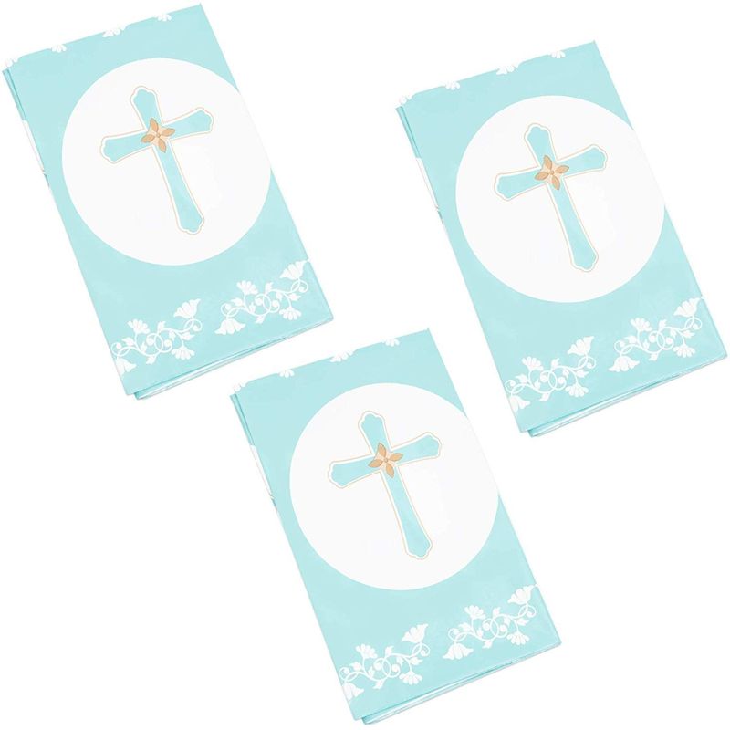 Tablecloth for Baptism and Easter, Plastic Table Cover (54 x 108 in, 3-Pack)