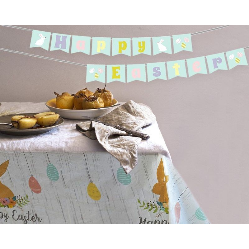 Happy Easter Plastic Party Tablecloth with Bunny Rabbit (54 x 108 Inches, 3 Pack)