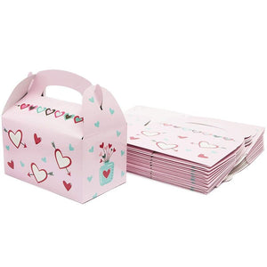 Valentine’s Treat Boxes for Gifts and Party Favor Goodie Bags (Pink, 24 Pack)