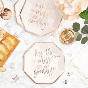 Bachelorette Party Plates - Kiss the Miss Goodbye, Rose Gold, 48 Count
