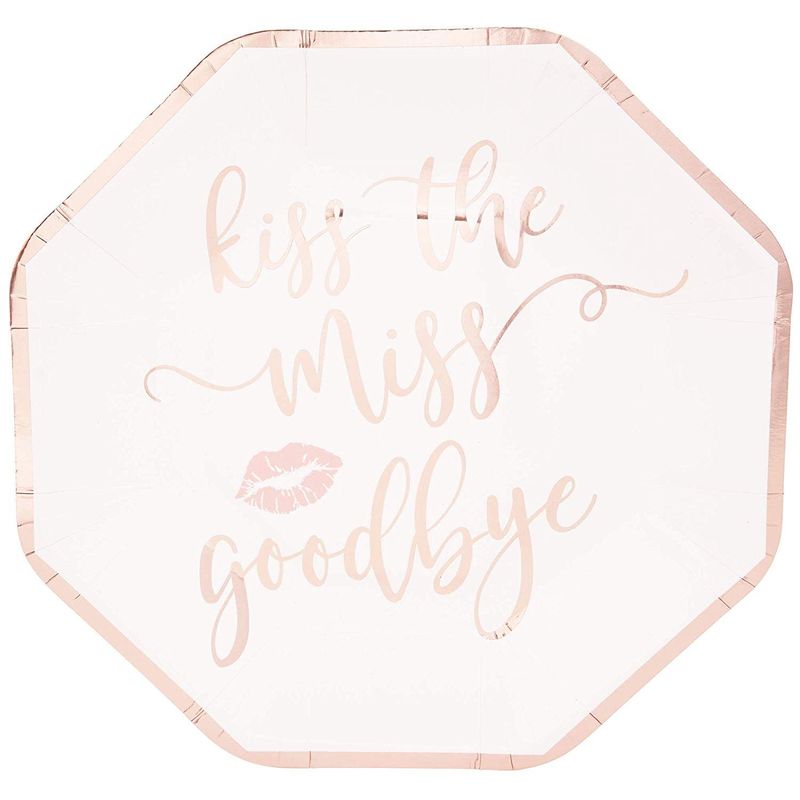 Bachelorette Party Plates - Kiss the Miss Goodbye, Rose Gold, 48 Count