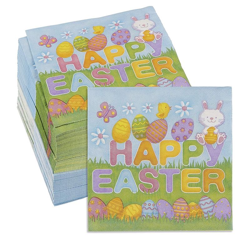 Happy Easter Paper Napkins, Spring Party Decorations (5 x 5 In, 150 Pack)