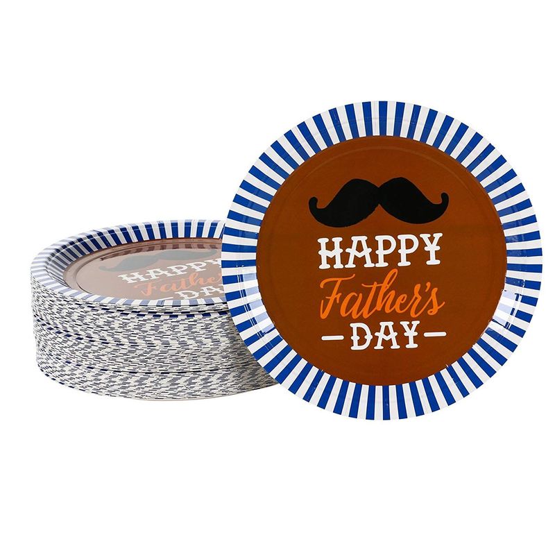Happy Father's Day Paper Plates, Mustache Design (9 Inches, 80 Pack)