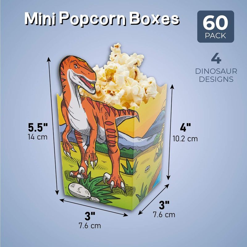 Blue Panda Dinosaur Popcorn Boxes for Treats, Goodies (60 Count) 4 Designs